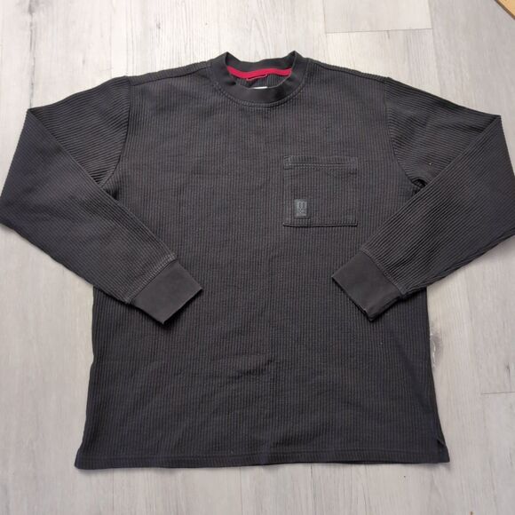 Topo Designs Waffle T Shirt Mens Small Black long sleeve Tee Shirt Front Pocket - Picture 1 of 4